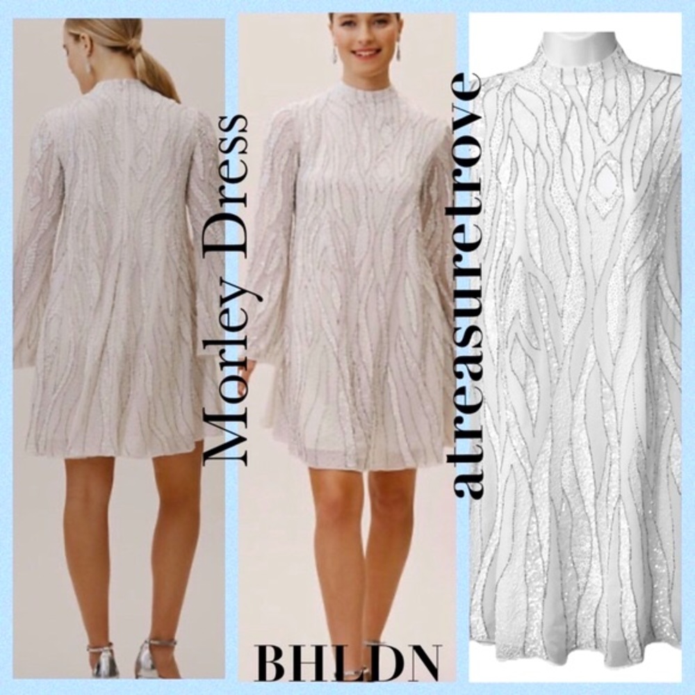 New BHLDN Morley 0 & 2 Off White Sequin Embellished Wedding Mini Swing Dress